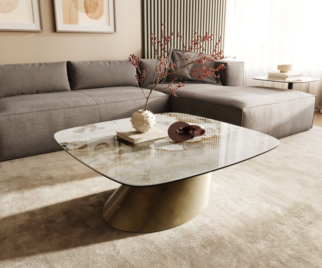 Konferenční stolek Delife Edge Boot 90×90 cm keramika Minas Melange Conis Metallic Gold