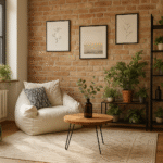 Cihlová stěna v interiéru bytu obývací pokoj